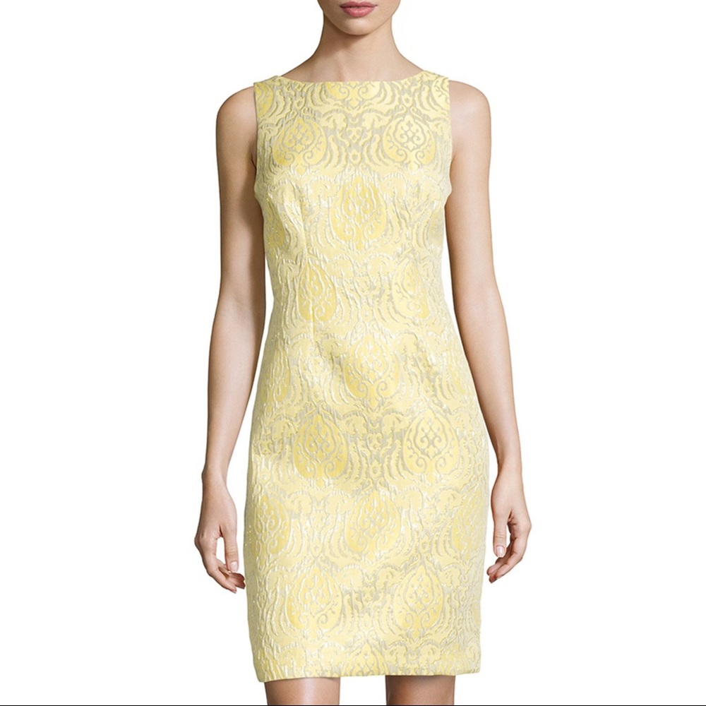 Chetta B Filigree Brocade Cocktail Dress Metallic
